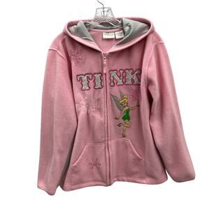 Disney Fairies TINK Pink Fleece Hoody  L (11/13) Fairy Core Whimsical Gray